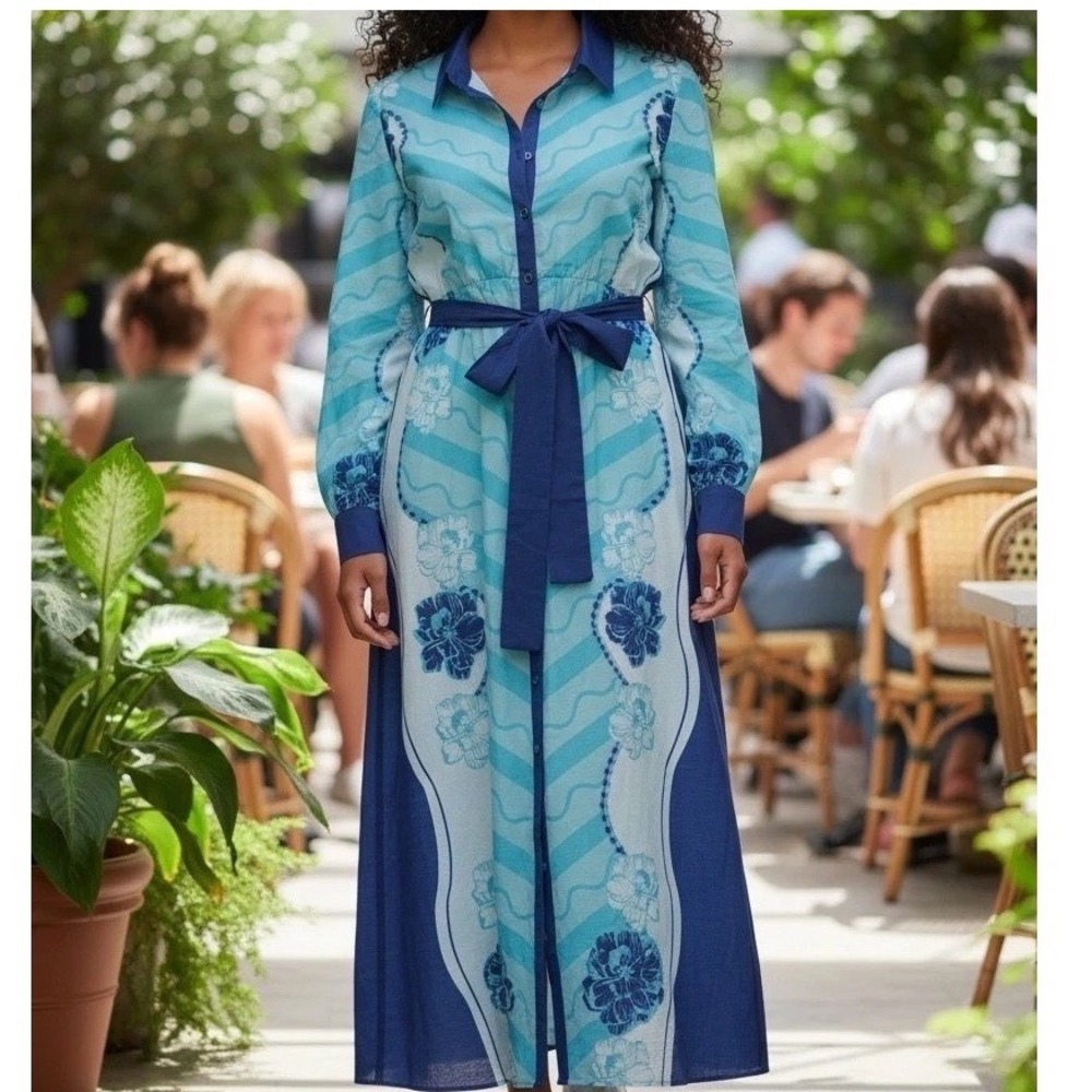 Celina‎ Moon Anthropologie Hawiian  Floral Shirt Dress Cotton XL Long Sleeve NWT